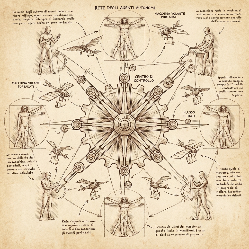 Da Vinci illustration — Network of autonomous AI agents