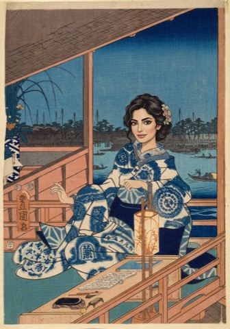 Siroe — River woodblock scene